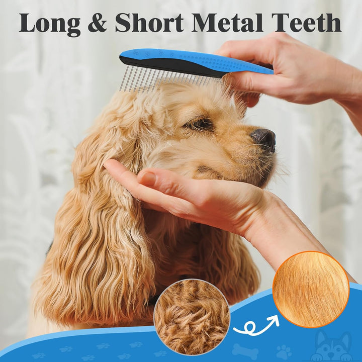 3PCS Dog Grooming Kit - Deshedding Brush, Slicker Brush, Bath Brush and Comb for Pet Supplies (Blue Black)