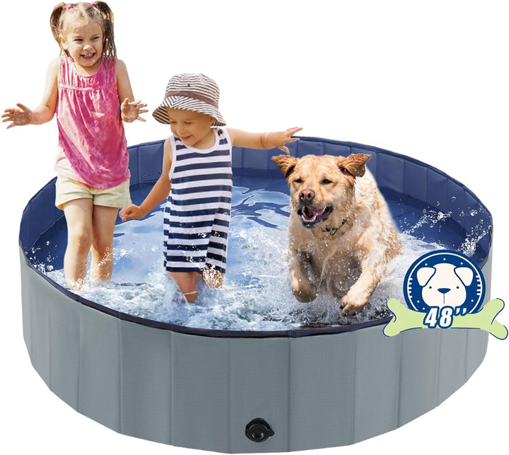 Foldable Dog Pool, Portable Pet Bath Tub and Kiddie Swimming Pool, Collapsible Bathtub for Puppies, Small, Medium and Large Dogs, Cats and Kids, 32 X 8 In, Blue