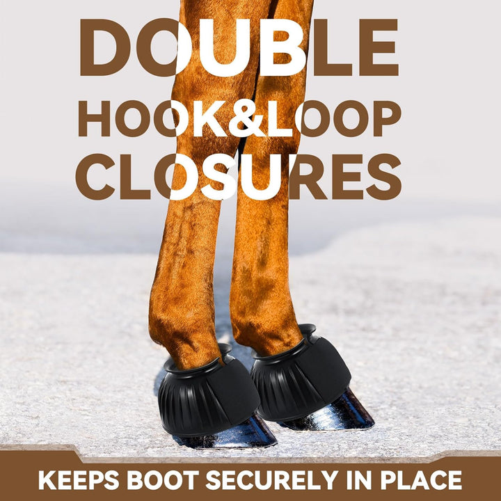 Horse Bell Boots Protect against Hoof Impact Trauma Rubber Bell Boots Horse Care for Turnout No Rub Design Comfort Quick Wrap Hook and Loop