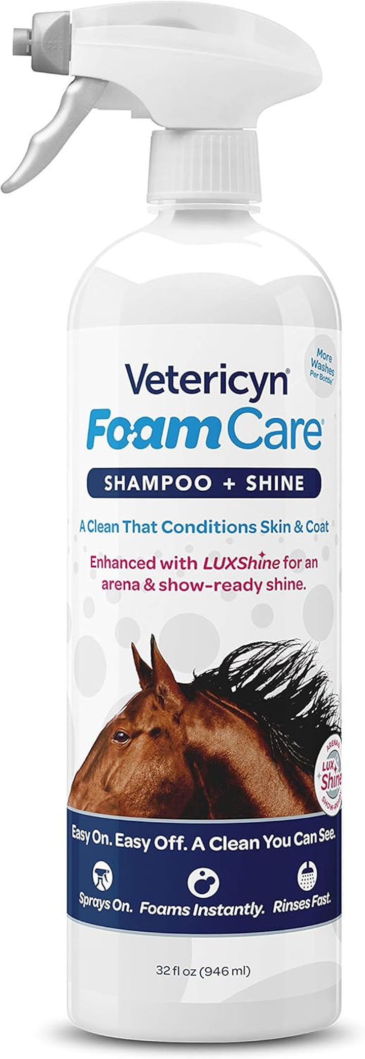Foamcare Medicated Horse Shampoo | Sprayable Equine Shampoo with Ketoconazole for Healing Relief from Itchy Skin, Fungal Issues, Ring Worm, and More. 32 Fl Oz.