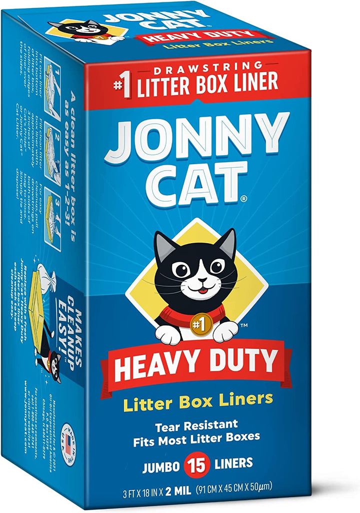 Litter Box Liners: Heavy Duty - Tear & Leak Resistant - Drawstring Close - Jumbo, 15 Count