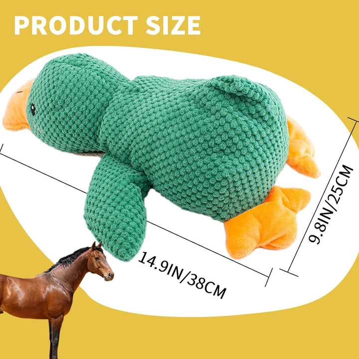 Horse Toys Squeaky Squeeze Plush Duck, Interactive Squeaky Duck Toy for Horses to Play With, Hanging Plush Enrichment Toys for Horses Goat to Prevent Boredom-Green