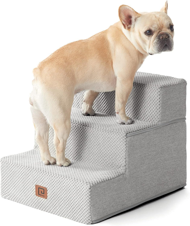 Dog Stairs for Bed 18" H, 4-Step Dog Steps for High Bed, Pet Steps for Small Dogs and Cats, Non-Slip Balanced Pet Ramp Indoor, Grey