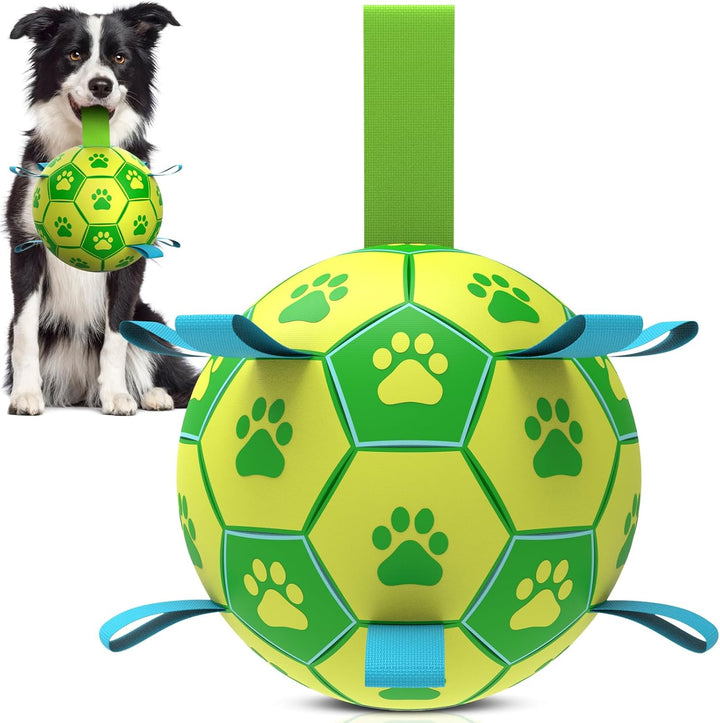 Premium Dog Toys Balls, Dog Soccer Ball with Straps, Dog Birthday Gifts, Herding Ball, Durable Balls for Small Medium Pet, Puppy Outdoor Toy, Pet Training Soccer Ball, World Cup Soccer (6 Inch)
