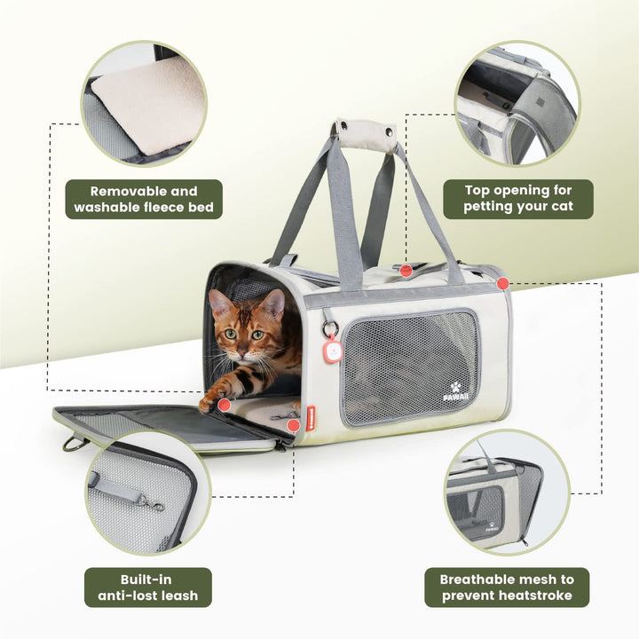 Cat Carrier with ID Tag, TSA Airline Approved Cat Carrier, Soft Sided Collapsible Pet Travel Carrier, Foldable Cat Bag, Portable, Comfortable, Convenient Cat Travel Carrier