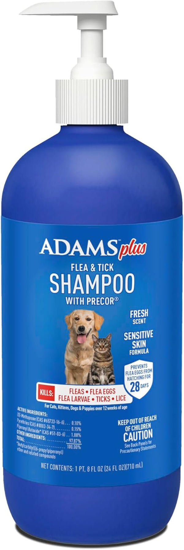 plus Flea & Tick Shampoo with Precor IGR for Cats, Kittens, Dogs & Puppies over 12 Weeks of Age, Sensitive Skin Flea Treatment, Kills Adult Fleas, Flea Eggs, Ticks, and Lice, 24 Ounces