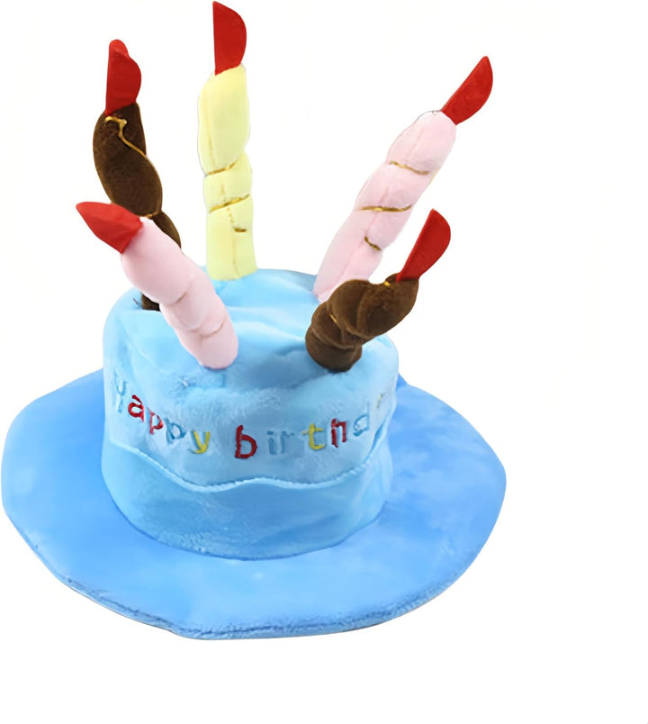 Cute Pet Party Hat for Dogs&Cats - Soft Fluffy Birthday Cap with 5 Color Candles (Blue), Adjustable Strap for Halloween,Costume&Photo Shoots,Fits Small to Large Pets,Washable&Comfortable ﻿ (Blue)