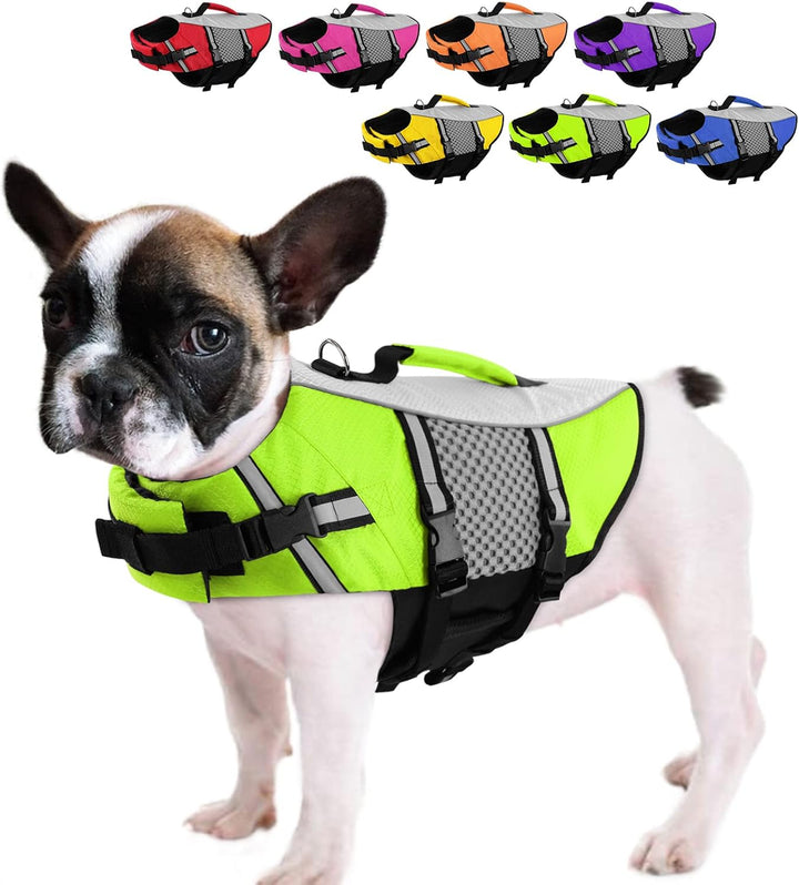 Dog Life Jacket Swimming Vest Small Medium Dogs Neoprene Life Vest Lightweight Reflective Dog Lifesaver for Boating Kayaking Yellow,M