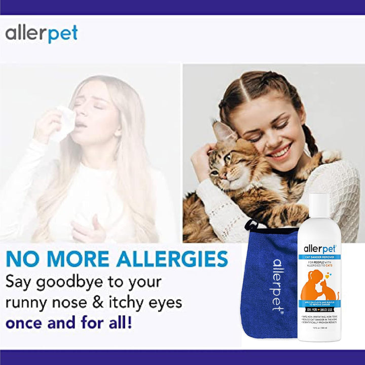 Cat Dander Remover W/Free Applicator Mitt - Effective Cat Dander Remover - anti Allergen Solution Made in USA - (12Oz)