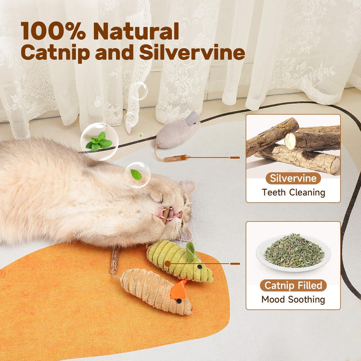 Cat Toys: 3Pcs Squeak Mice Interactive Catnip Silvervine Animals for Indoor Kittens - Dental Matatabi Cat Nip & Chew Exercise Toy for All Breeds & Species