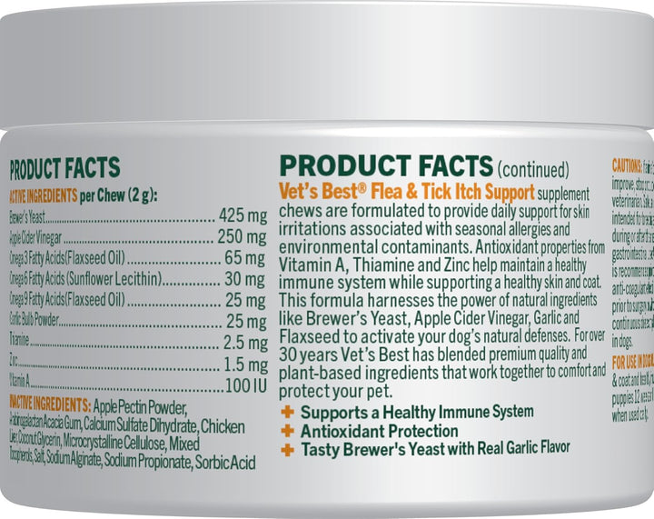 Natural Flea & Tick Soft Chews for Dogs – Natural Supplement for Dog Flea and Tick Prevention – Veterinarian-Formulated Itch Relief and Immune Support – Made in USA – 60 Chews