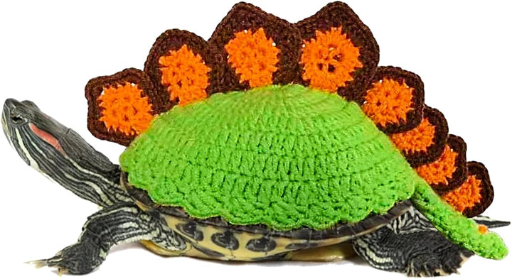Sweater for Turtle, Handmade Knitted Sweater for Tortoise, Warm Small Animal Sweater, Knitted Pet Apparel with Adjustable Strap, Pet Cosplay Costume for Halloween (Red Stegosaurus, M)