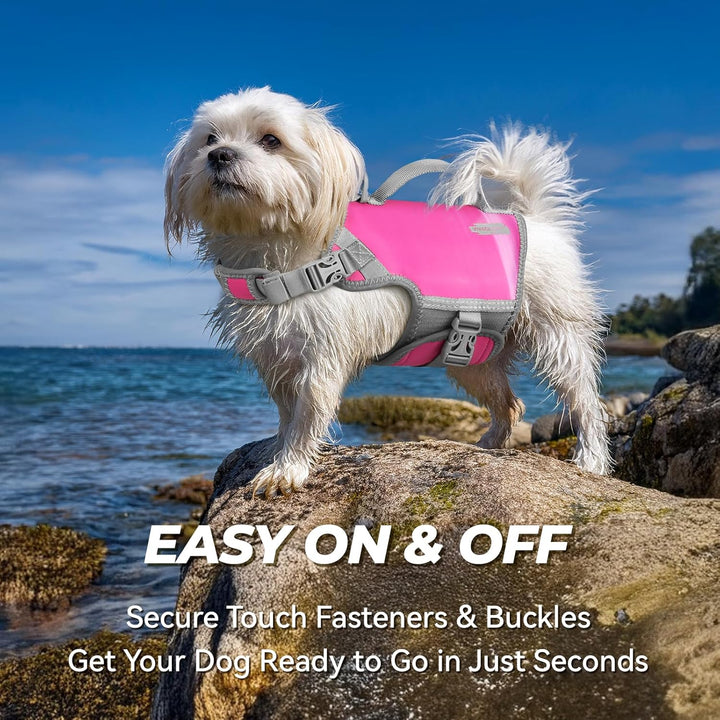 Neoprene Dog Life Vest, Dog Life Jacket for Swimming & Boating, Lightweight & Buoyancy for Puppy Doggy, Swimming Vest with Handle, XS, Raspberry Pink