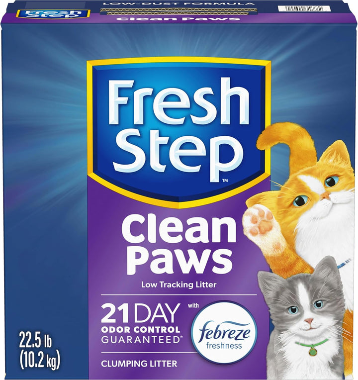 Clean Paws Cat Litter with Febreze Freshness, Multi-Cat Low-Tracking Clumping Litter with Guaranteed Odor Control, 22.5 Lb. Box