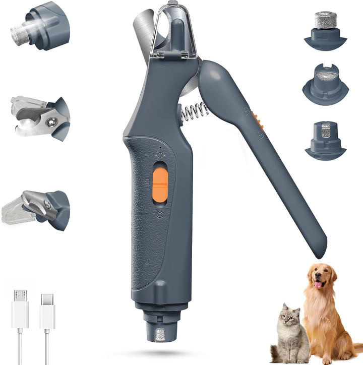 2-In-1 Dog Nail Clippers & Cat Nail Clippers Trimmers for Large Medium Small Dogs Cats Claw Trimmer Quick Sensor and Safety Guard USB Rechargeable with 2 LED Lights Dogs Nail Trimmer