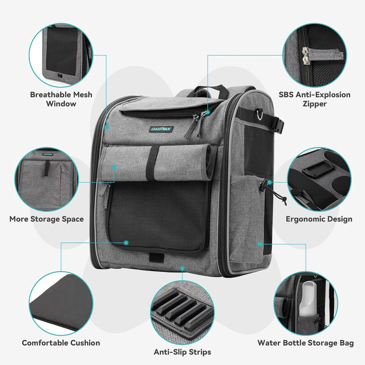 Foldable Front Bike Basket for Dogs, 4-In-1 Pet Carrier Backpack/Shoulder Bag/Car Seat with Heavy-Duty L-Shaped Mount Φ2.17 Inch, Waterproof Cushion & Reflective Strips, Supports up to 22Lbs