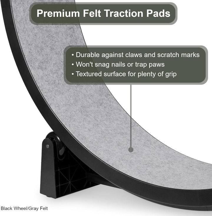 - Cat Exercise Wheel - Gen. 7 - Safe 48" Diameter - Made in the USA - Black Wheel with Gray Felt Traction Pads and Solid Black Inline Wheels