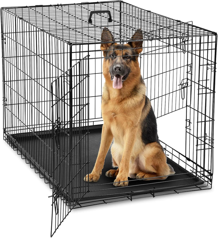 Dog Crate, 36 Inch Medium Double Door Dog Cage with Divider Panel and Plastic Leak-Proof Pan Tray, Folding Metal Wire Pet Kennel for Indoor, Outdoor, Travel