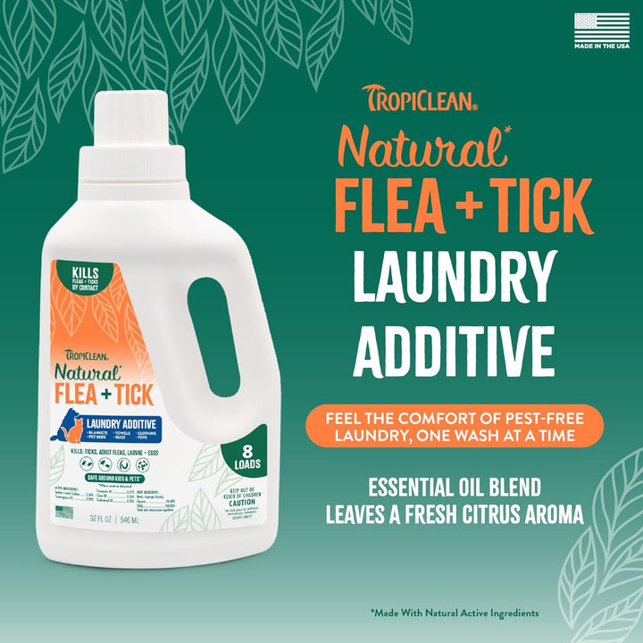 Flea and Tick Laundry Additive, Laundry Detergent Booster, Safe for Dogs, Cats, & Home, Powerful Treatment Laundry Addition, 32Oz