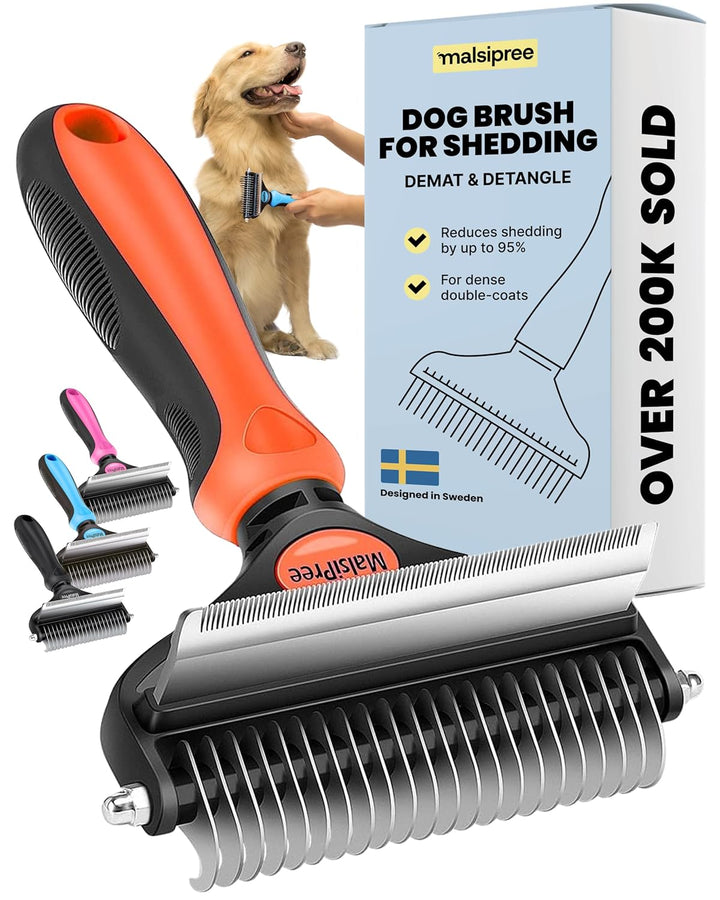 Dog Brush for Shedding - Large, Blue, 2-In-1 - Deshedding Dog Grooming Brush & Undercoat Rake with Dematting Comb for Medium to Large Double Coated