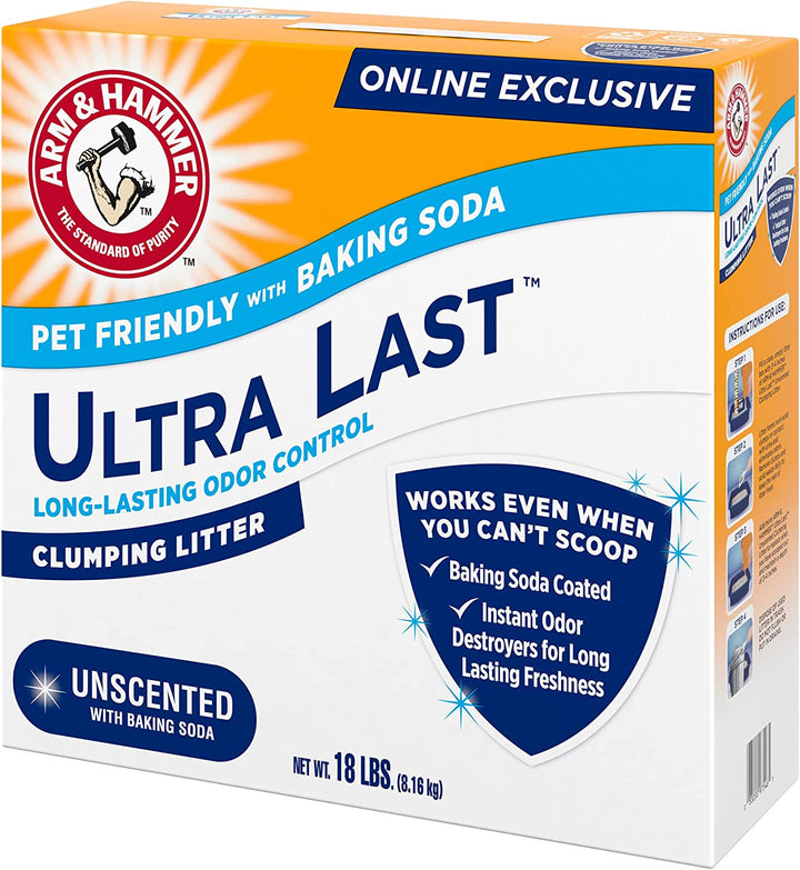 Ultra Last Clumping Cat Litter Unscented Multicat 18 Lbs. Pet Friendly with Baking Soda Odor Control Litter