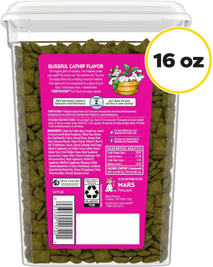 Classic Crunchy and Soft Cat Treats Blissful Catnip Flavor, 16 Oz. Tub