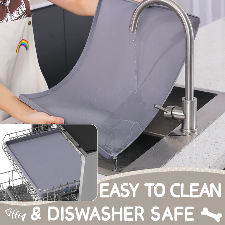 Silicone Cat & Dog Food Mat for Floors Waterproof, Anti-Slip Dog Bowl Mats for Food and Water, Pet Feeding Mats with Lip to Prevent Spills, Pet Placemat for Messy Drinkers to Protect Floors