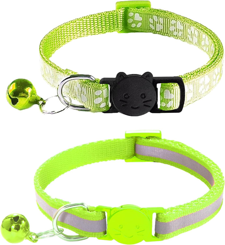 2 Pack Breakaway Cat Collars with Bells, Reflective Design and Claw Print Design, Safety Buckle Kitten Collars Adjustable from 7.5 to 12.5 Inches (Black)