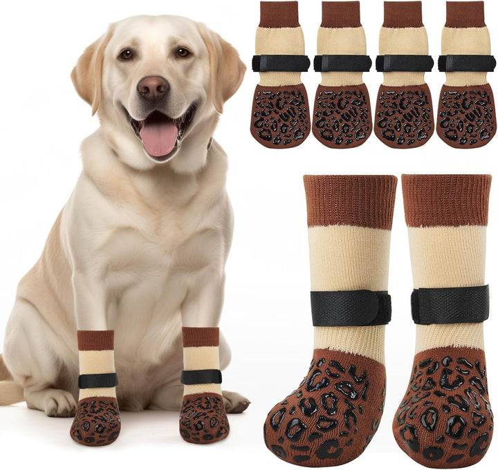 Non Slip Dog Socks with Grippers Prevent from Licking Paws,Anti-Slip Dogs Grip Socks for Senior Dogs on Hardwood Floor(Grey,2Pairs,L)