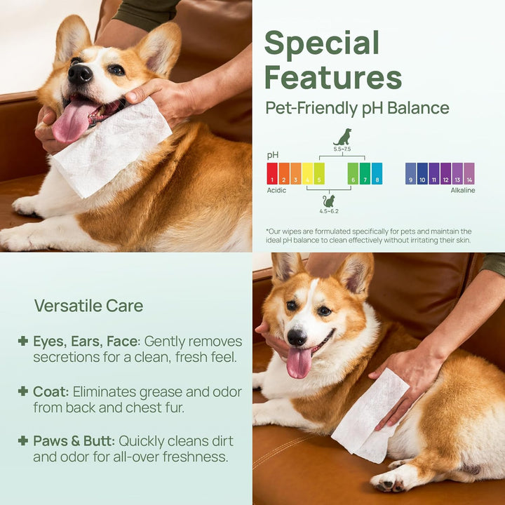 Wipes for Dogs & Cats, Vet Recommended Cleansing Deodorizing & Soothing Allergy Infections Anal Gland Wipes with Coconut Oil, Dog Wipes for Cleaning Butt Paw, Remove Small Animal Coat Stain