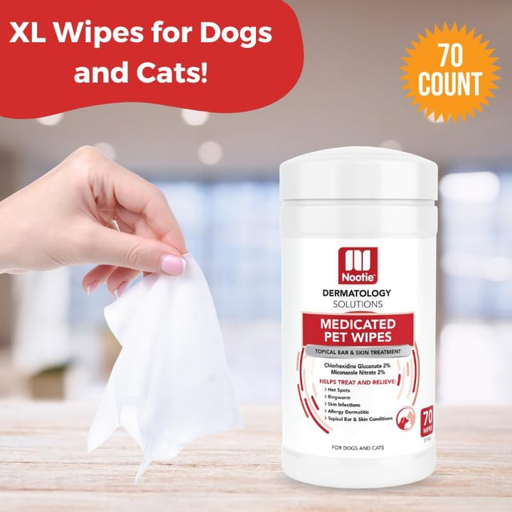 Medicated Dog Wipes, 2% Chlorhexidine and 2% Miconazole Formulated Pet Wipes for Dogs and Cats - 5"X 6" Size XL Wipes - 70 Count - Sold in over 10,000 Vet Clinics and Pet Stores Worldwide
