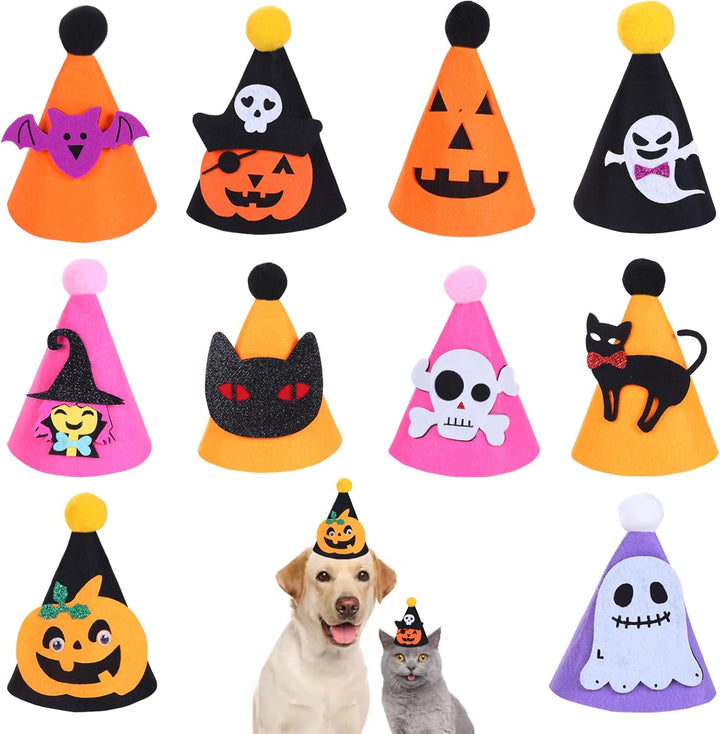 Dog Birthday Hat Set for Small Medium Dogs Cat Puppies, Mini Party Hat with Adjustable Headbands, Cute Pet Hat with Pompons for Birthday Christmas Party Decoration Accessories (Small 3 Inch 10Pcs)