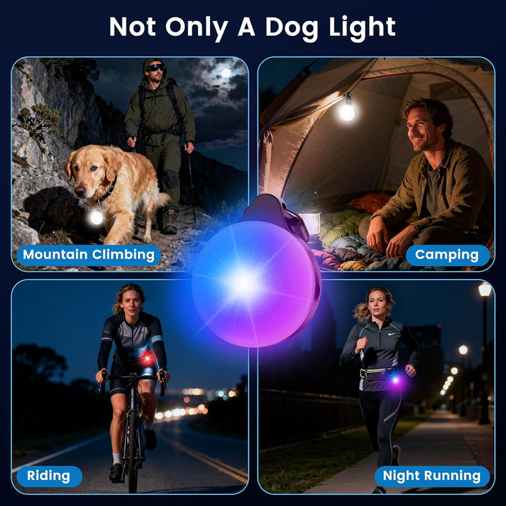 Dog Light with GPS Tracker, Anti-Lost Waterproof Dog Collar Light for Night Walking, Camping, 6 Modes IP68 Rechargeable LED Pet Tracking Lights, Work with Apple Find My, No Monthly Fee(Ios Only)