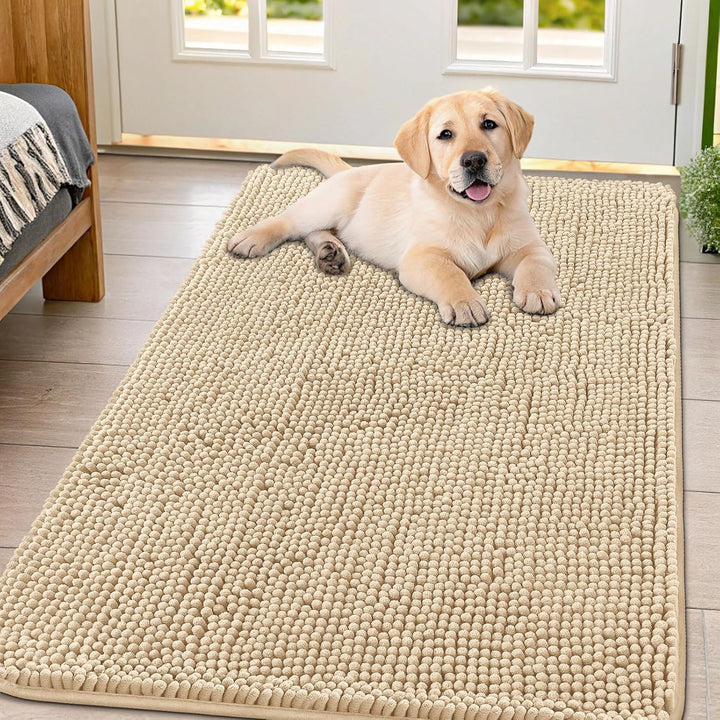 Dog Door Mat for Muddy Paws 30X20, Absorbs Moisture and Dirt Doormat, Non-Slip Washable Quick Dry Chenille Front Door Mat Indoor Entrance, Entryway Carpet for inside Floor, Grey