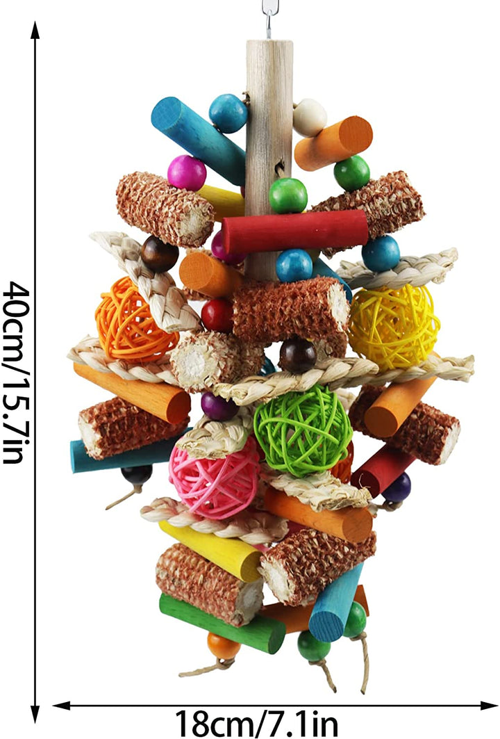 Bird Toys, Parrot Toys for Large Birds, Natural Peppered Wood African Grey Parrots, Macaws, Cockatoos, Amazon Parrot Chew Toys, Aviary Hanging Toys