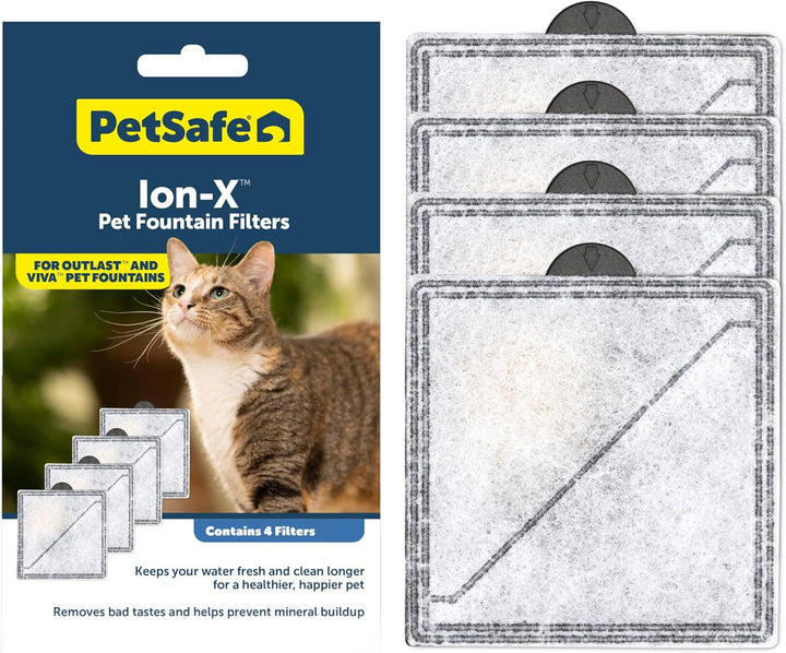 Ion-X Cat and Dog Fountain Filters, 4-Pack, Dual Filtration for Cleaner Water, Replacement Filter for  Outlast Pumpless and Viva Pet Water Fountains
