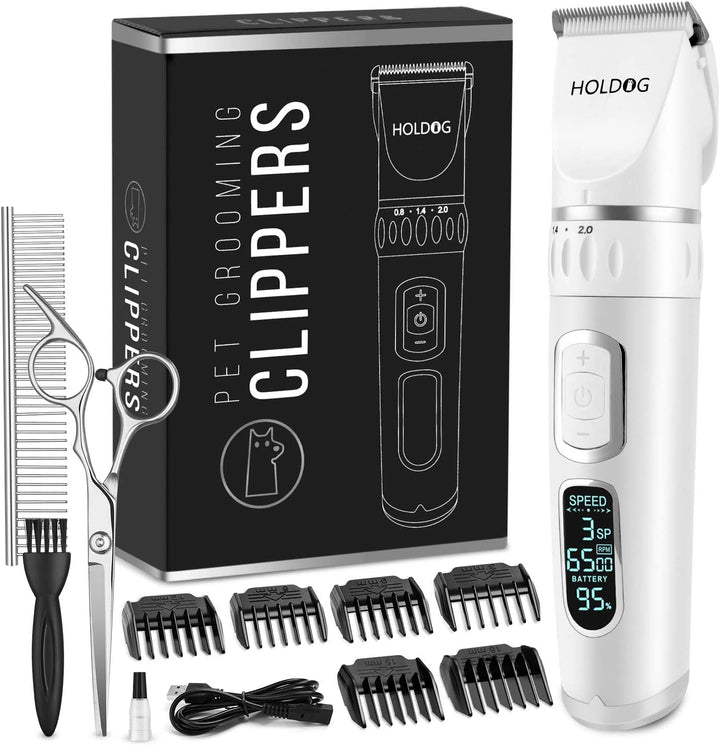 Dog Clippers Professional Heavy Duty Grooming Clipper 3-Speed Low Noise High Power Rechargeable Cordless Pet Tools for Small & Large Dogs Cats Pets with Thick Coats