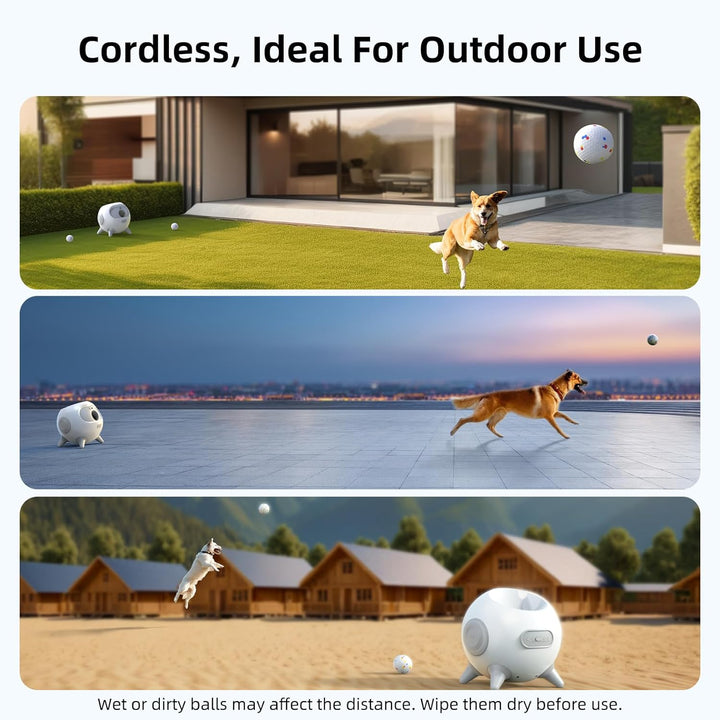 Automatic Ball Launcher for Dogs with Obstacle Detection, 20Ft-80Ft Adjustable Distances Ball Thrower Launcher for Medium & Large Dogs, with 4 Balls (2.5 Inches)