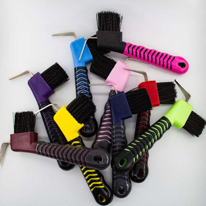 Stiff Bristled Horse Hoof Pick Brush with Soft Rubber Handle, Portable (2PCS, Random Color)
