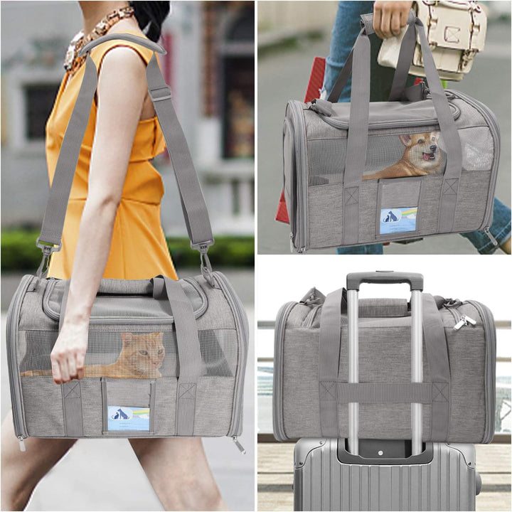 Cat Carrier,Dog Carriers for Small Dogs Medium Cats Pet Carrier up to 15 Lbs, TSA Airline Approved Cat Carrier Soft, Cat Dog Crate Travel Bag,Grey