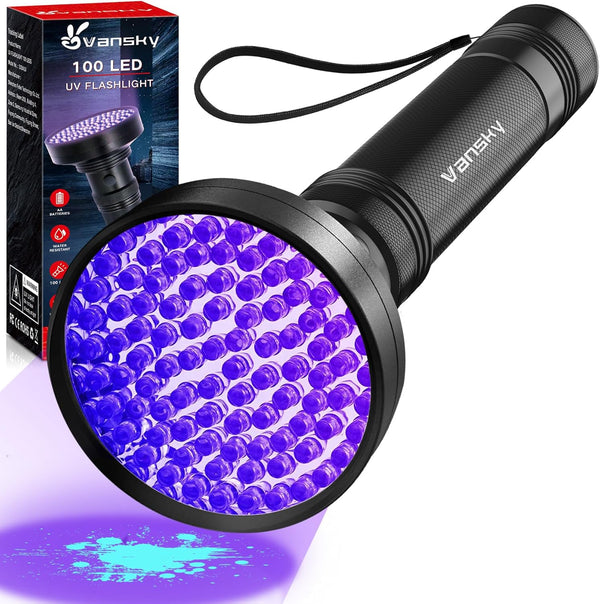 Black Light UV Flashlights, Ultra Bright 100 LED 395Nm Ultraviolet Blacklight Detector for Dog Cat Pet Urine, Dry Stains and Bed Bug, Matching with Pet Odor Eliminator