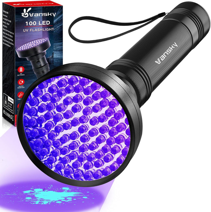 Black Light UV Flashlights, Ultra Bright 100 LED 395Nm Ultraviolet Blacklight Detector for Dog Cat Pet Urine, Dry Stains and Bed Bug, Matching with Pet Odor Eliminator