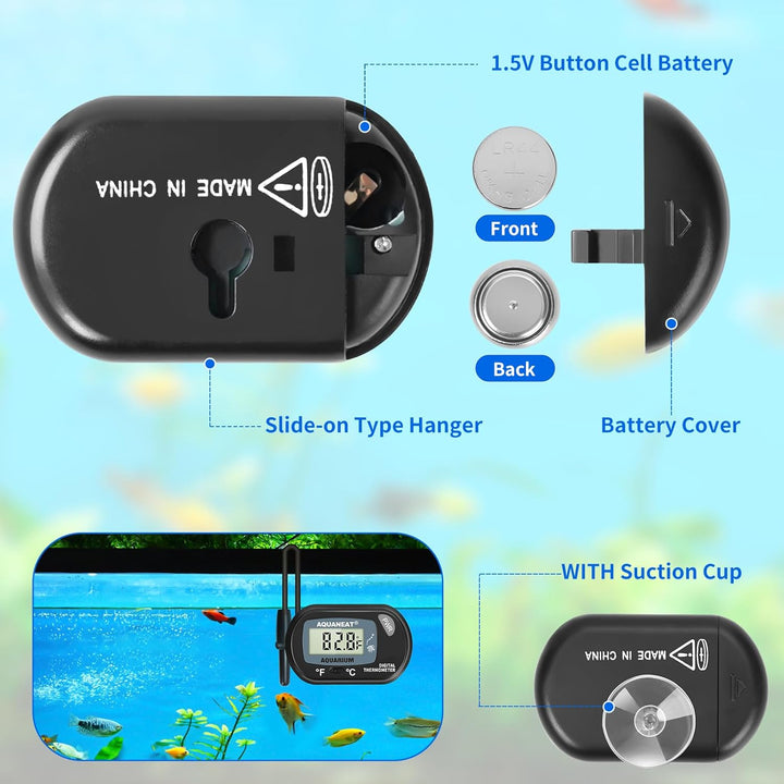 Aquarium Thermometer, Fish Tank Thermometer, Digital Temperature Test, with Large LCD Display (1 Pack)