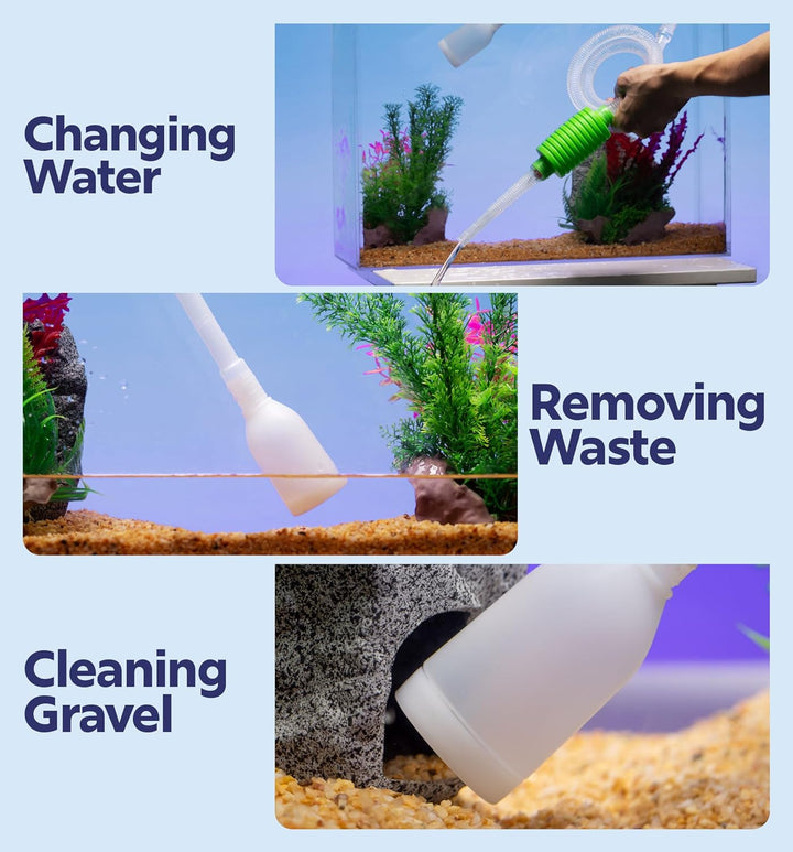 Fish Tank Cleaner - Turtle Tank Accessories - Gravel Vacuum for Aquarium - Hand Siphon Hose to Remove and Change Water or Sand in Minutes - Aquarium Cleaning Tools