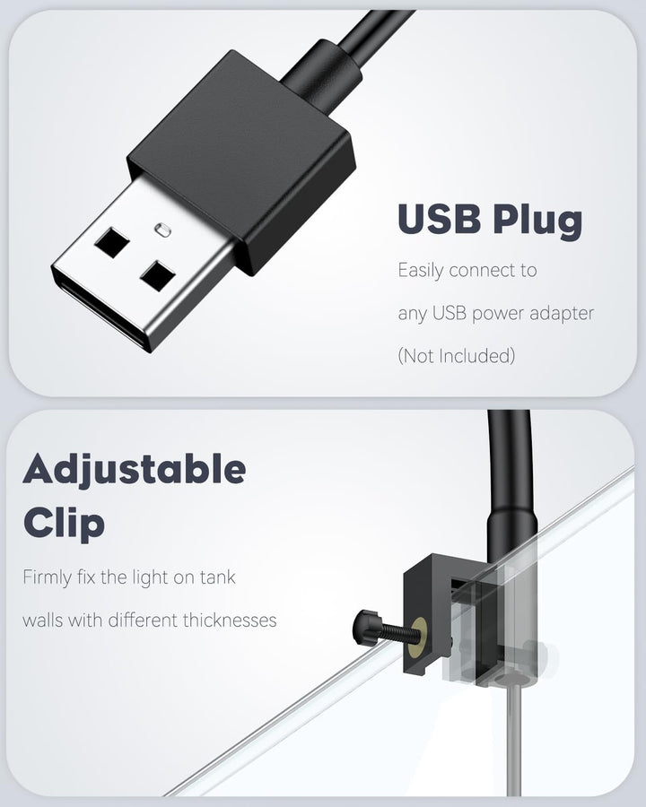6 W LED Aquarium Light for 1 to 5 Gallon Fish Tanks Clip on Fish Tank Light USB Moving Aquarium Lamp with Full Spectrum Dimmable White Blue Red Green Lights with Timer (Adapter Not Included)