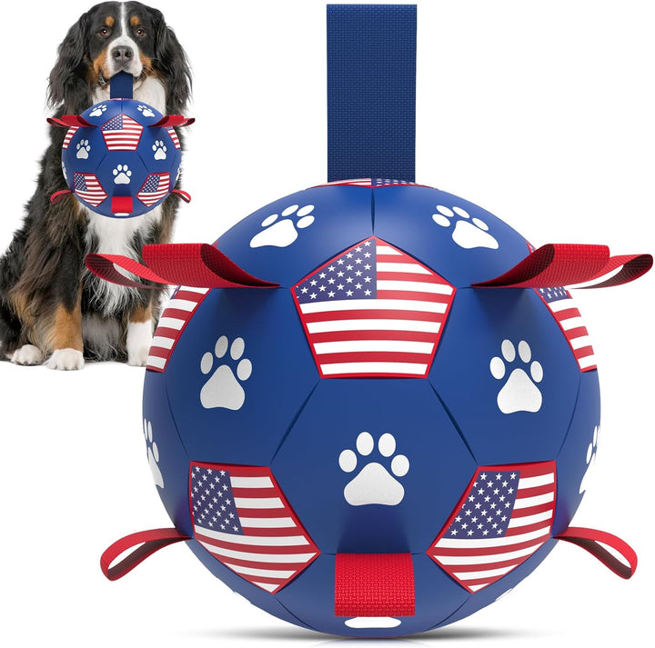 Premium Dog Toys Balls, Dog Soccer Ball with Straps, Dog Birthday Gifts, Herding Ball, Durable Balls for Small Medium Pet, Puppy Outdoor Toy, Pet Training Soccer Ball, World Cup Soccer (6 Inch)