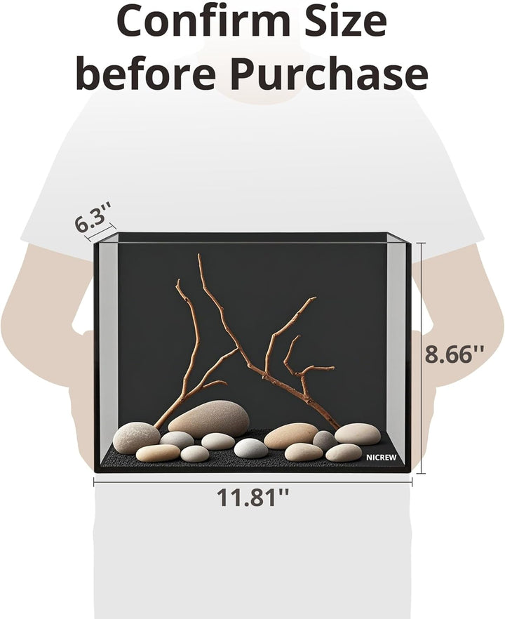 2.5 Gallon Nano Nature Aquarium Kit, Ultra-Clear Rimless Desktop Fish Tank with Light, Filter, Gravel and Rock, Perfect for Small Fish, Shrimp, or Betta, Complete Version, Black