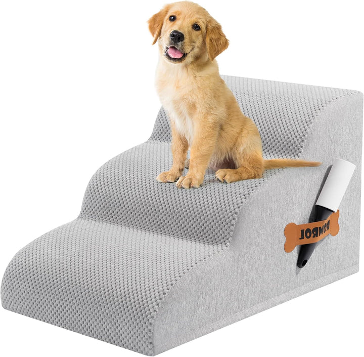 Dog Stairs Ramp for Beds Couches, 15.7” H 33D Extra Wide Pet Steps with Durable Non-Slip Waterproof Fabric Cover, Dog Slope Stairs for Small Dogs and Cats or Pets Friendly, 3-Tiers, Grey