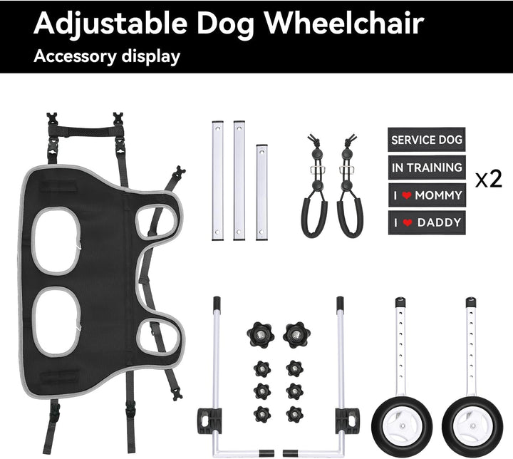 Dog Wheelchair for Back Legs,Adjustable Lightweight Aluminum Profile Pet Wheel Chair Has Added Hand-Carrying Assistance and Reflective Functions for Small Dogs and Cats