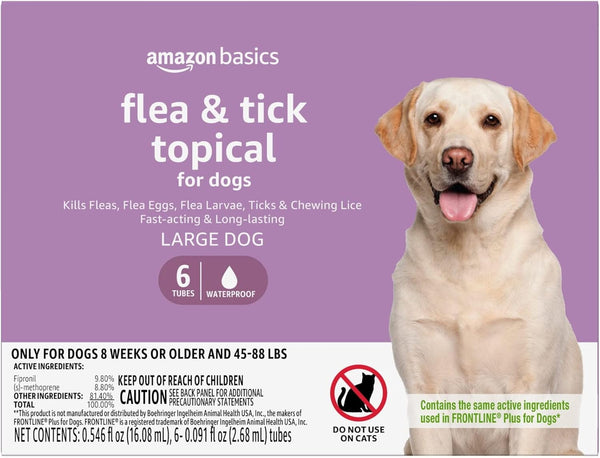 Flea and Tick Topical Treatment for Large Dogs (45-88 Lbs), Unscented, 6 Count (Previously Solimo)